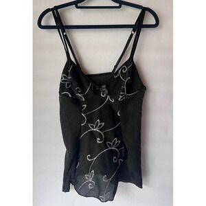 Shirley of Hollywood Black Silver Glitter Floral Mesh Camisole Top Small